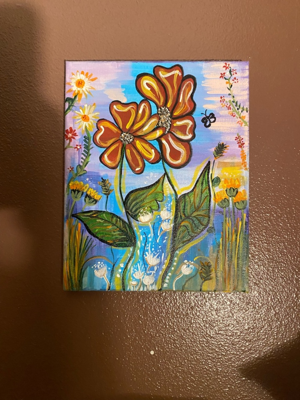Hand-Painted Floral Canvas Art - Orange Bloom 8x10